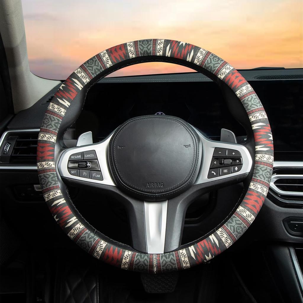 Western Aztec Steering Wheel Cover Auto Steering Wheel Protector, Anti-Slip, Breathable, Absorbing Sweat, Universal Aztec Car Accessories 14.5–15