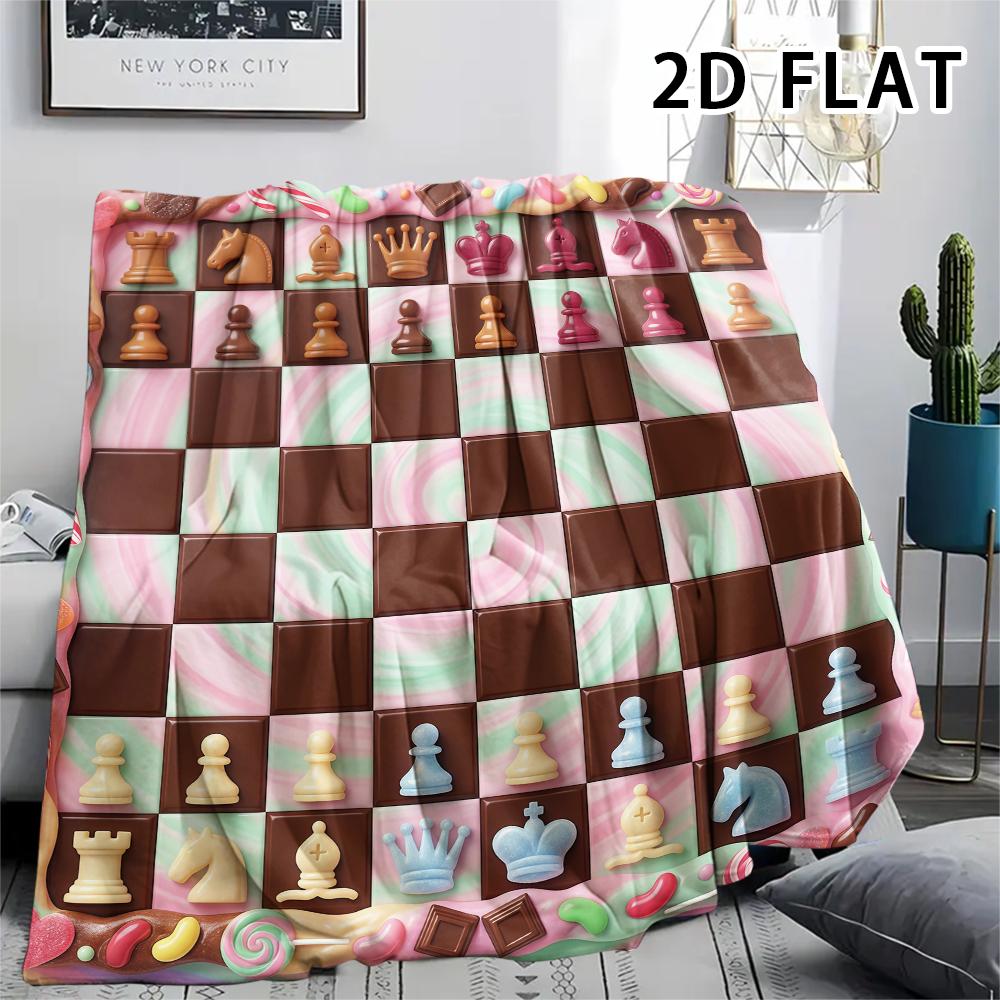 1Pc Chess Print Flannel Blanket,High quality Comfortable for All Seasons,Home Decor,Warmth and Comfort,Perfect for Christmas Gifts