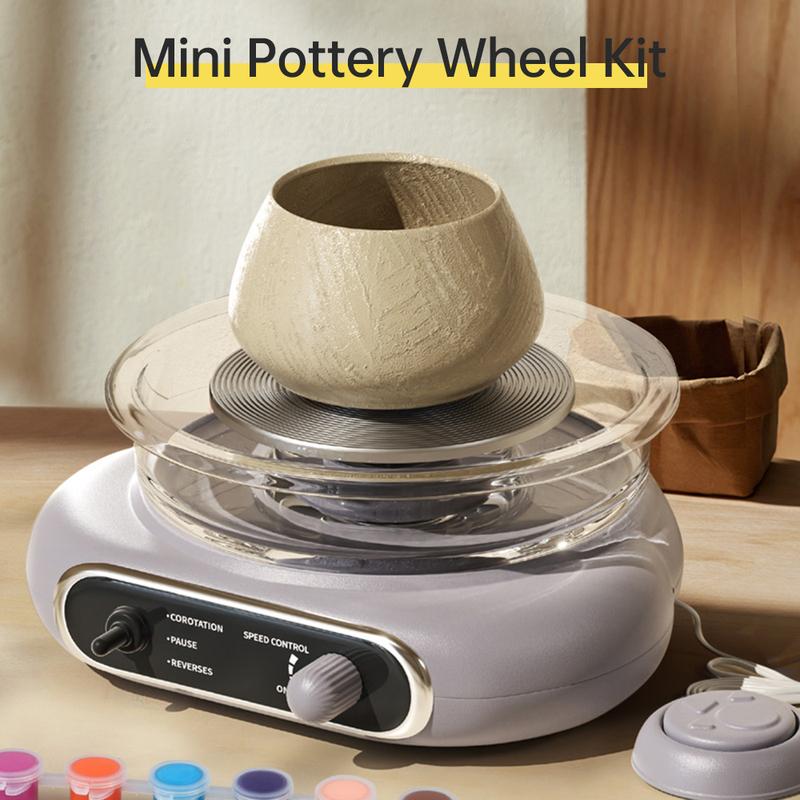 Mini Pottery Wheel Kit for Kids Adults Pottery Clay Art 4.7" Turntable Electric Pottery Wheel w/ Petal Speed Control Detachable