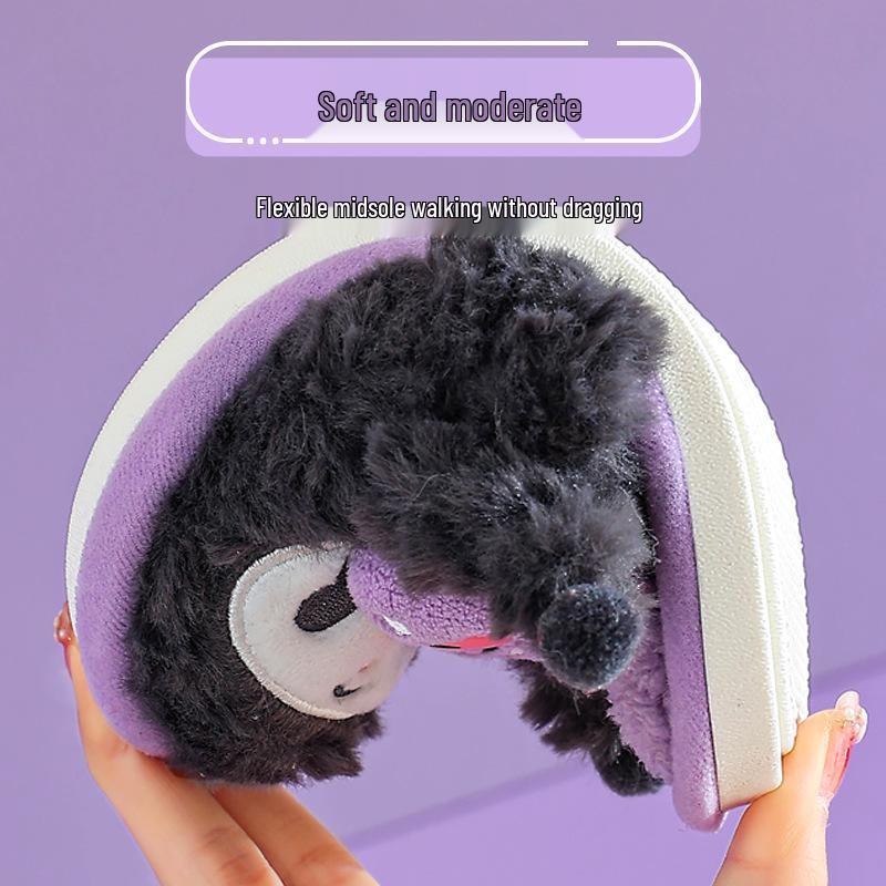 Sanrio Kuromi Girls' Winter Plush Slippers – Cute, Warm Cotton Indoor Footwear
