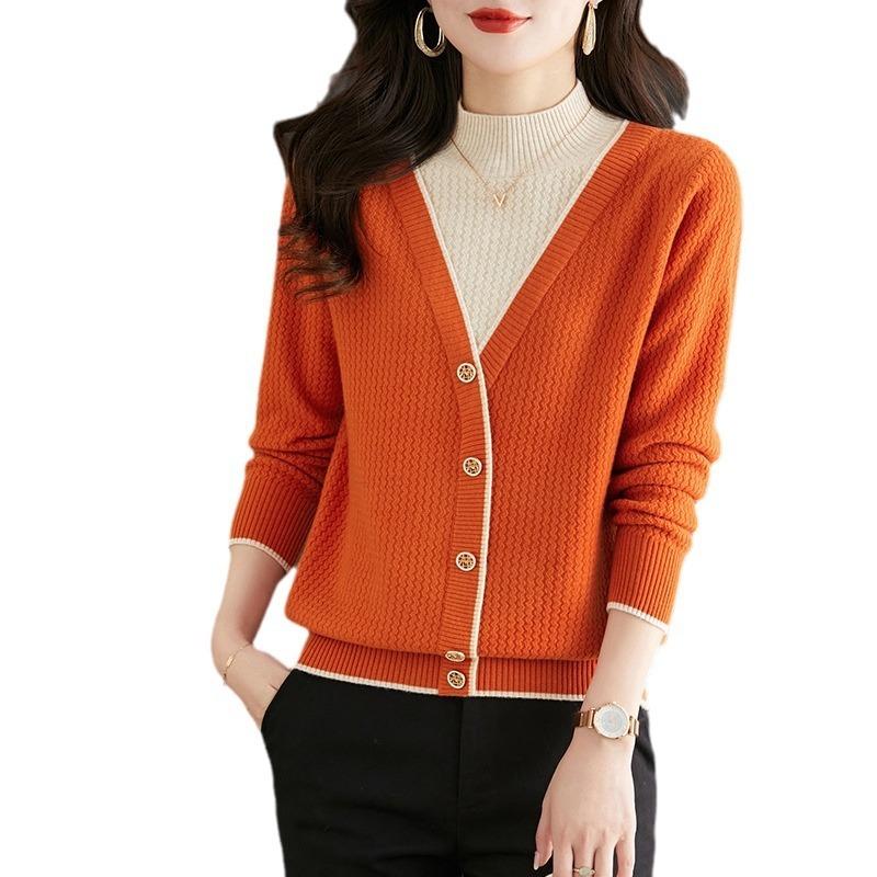 Half turtleneck sweater women's short fake two-piece inner top new women's knitted bottoming shirt spring and autumn