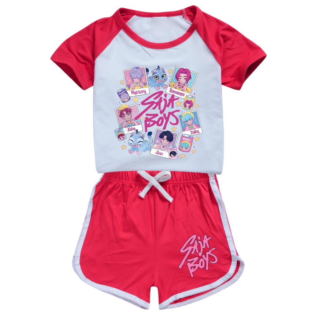 4980 Kids Girls Sajaboys POP Rumi Zoey Mira Print T-shirt Shorts Sport Tracksuit Clothes Set