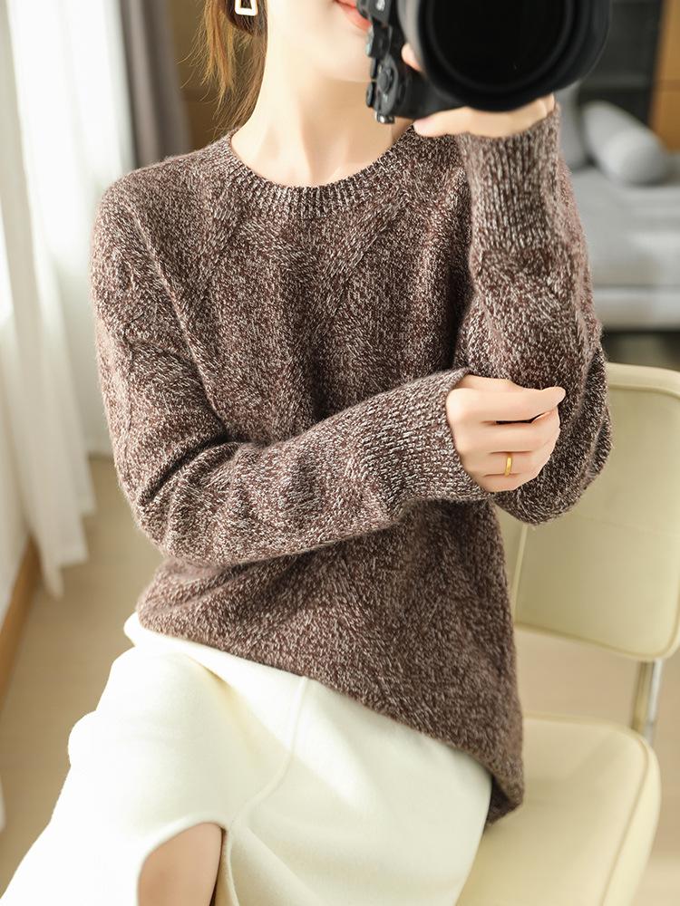 Women's 100% Pure Wool Round Neck Thickened Sweater for Autumn/Winter