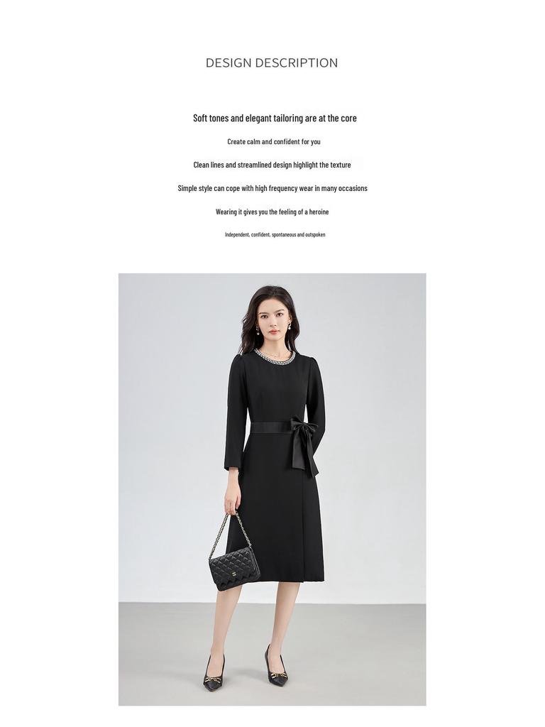 Rochie Bodycon cu Fundă de Toamnă cu Strasuri pentru Strângere în Talie