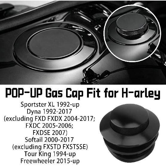 Motorcycle Fuel Tank Pop-Up Gas Cap CNC Flush Pop Up Gas Oil Tank Cap Fit for H-arley Sportster XL Tour Road King Softail Dyna 1992-up (Black)