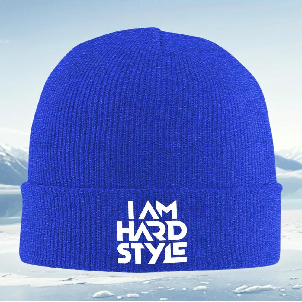 I AM HARD STYLE White Letters Unisex Women Unisex Knitted Hat Beanie Pullover Cap Winter Thermal Warm Christmas Outdoor Cycling Hik
