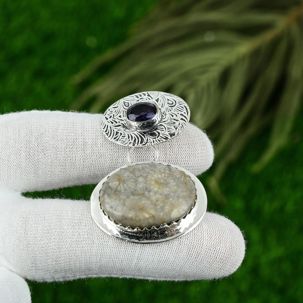 Bijuterii cu Piatră Prețioasă Coral Fosil Natural Pandantiv din Argint Sterlin 925 Pentru Fete