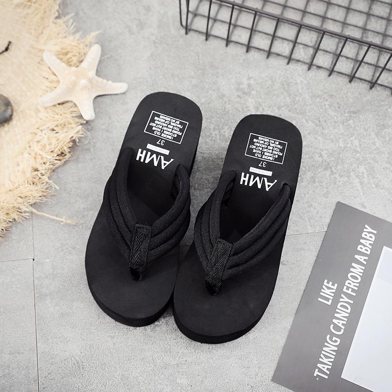 Thick Soled Anti Slip Flip Flops for Women Versatile High Heels Clip On Feet Outdoor Beach Shoes