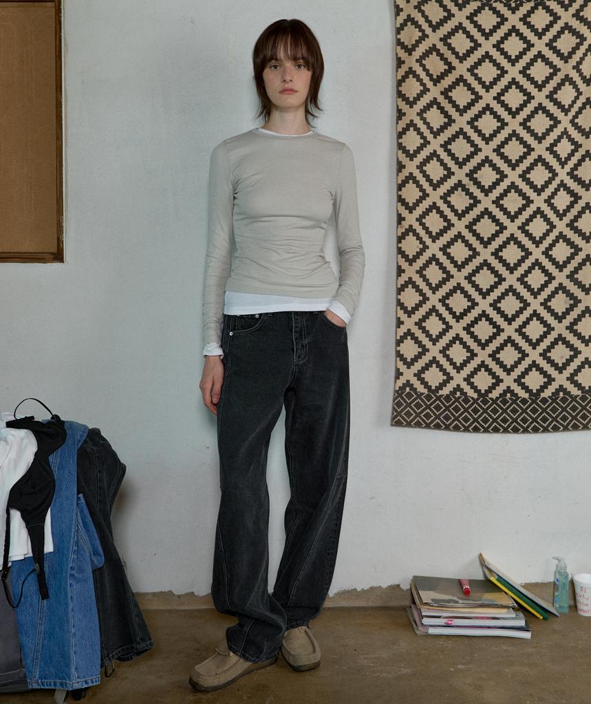 Aobteu Layered Long Sleeve T-Shirt - Light Sage
