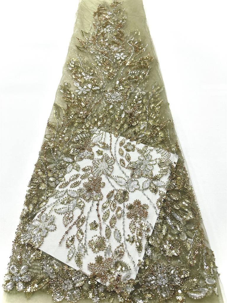 Green African Beaded Lace Fabric 2025 High Quality Nigerian Sequins French Tulle Fabrics Material For Wedding Party Dress Women