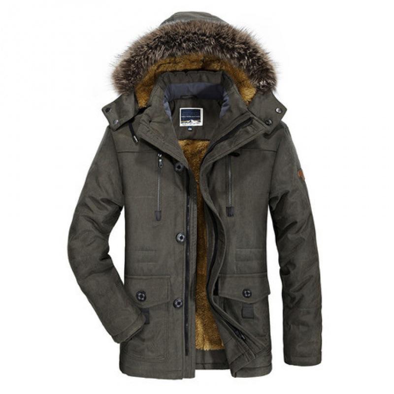 

Men s Hooded Medium-Long Winter Jacket - Thick, Warm Cotton, Plus Size, for Middle-Aged & Elderly 7XL армія зелений колір