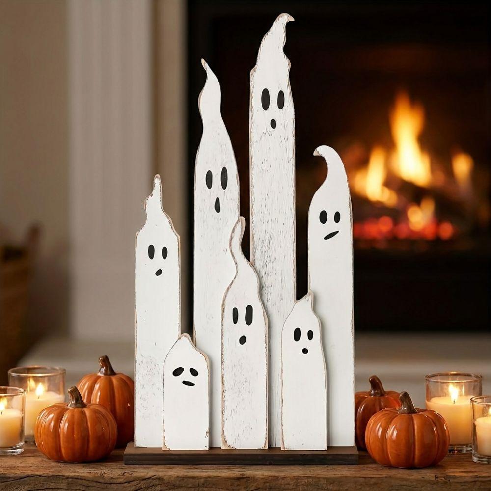 Hand Painted 7 Ghost Tabletop Sign Vintage Distressed Ghost Party Table Ornaments  Home Decor