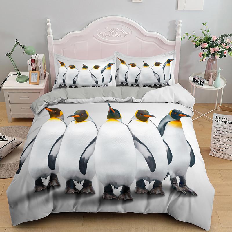Penguin King Queen Duvet Cover Lovely Black White Antarctic Animals Bedding Set For Kids Wildlife 2/3pcs Polyester Quilt Cover