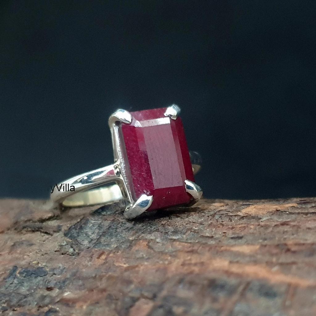 Raw Red Ruby 925 Sterling Silver Handmade Prong Set Ring Jewelry