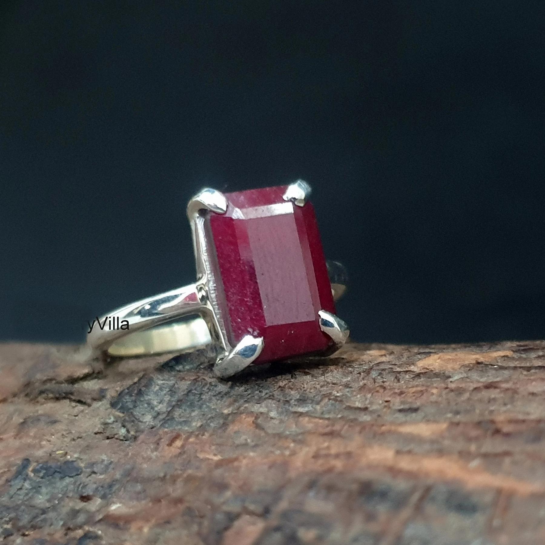 

Raw Red Ruby 925 Sterling Silver handmade prong set Ring Jewelry 10