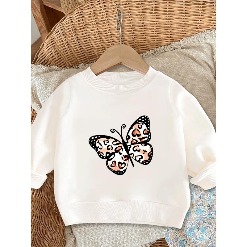 Kids Lightweight Crewneck Pullover Sweatshirt, Patterned Butterfly Graphic Print 110