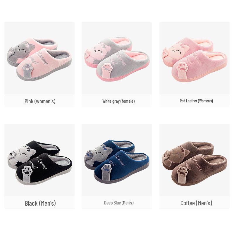 Winter Women's Cute Cartoon Closed Heel Velvet Slippers - Non-slip, Warm, Indoor Cotton Fur for Couples