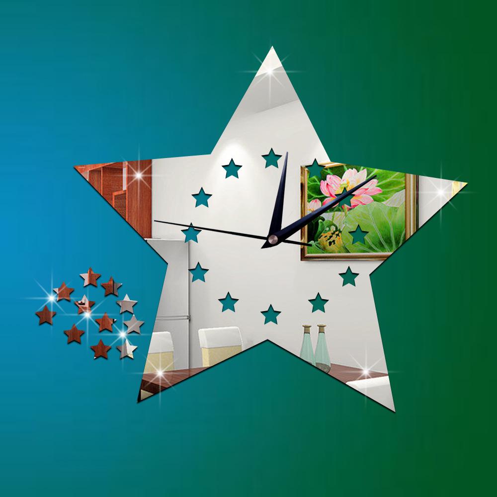 Stylish Personalized Silent Quartz Star Mirror Wall Clock for Study, Bedroom, Living Room (Model: GZ065)