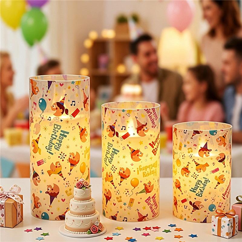 Print new HAPPY replaceable pattern luminous ornament candle 7.5 electronic candle