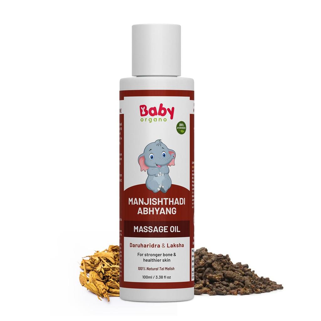 BabyOrgano® Manjishthadi Abhyang Baby Massage Oil for Newborns (0-2 Yrs) – Strengthens Bones & Muscles, Made with Manjistha & Daruhaldi, Toxin - 100ml