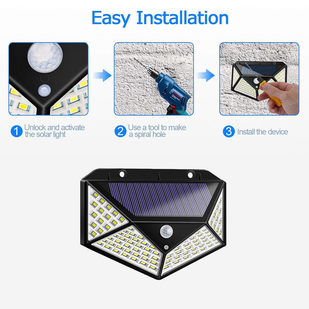 100LED Solar Powered Wall Lights Motion Sensor Waterproof Outdoor Deck Garage Street Lamps Driveway Porch Wall Light