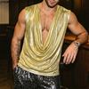 INCERUN Herren Niedriger Rollkragen Ärmellos Glänzend Metallisch Glitzer Bühne Performance Kostüm Party Tanktops