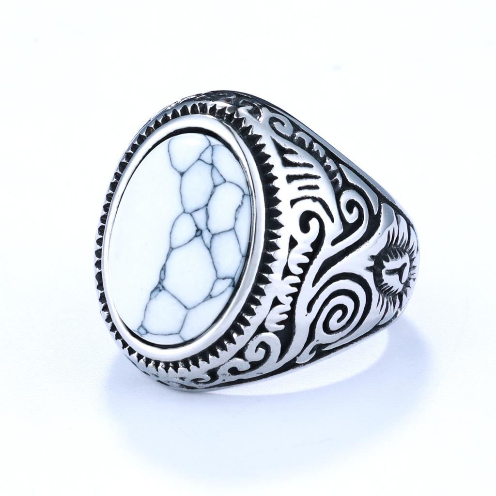 Unisex Square Turquoise Carved Minimalist Ring