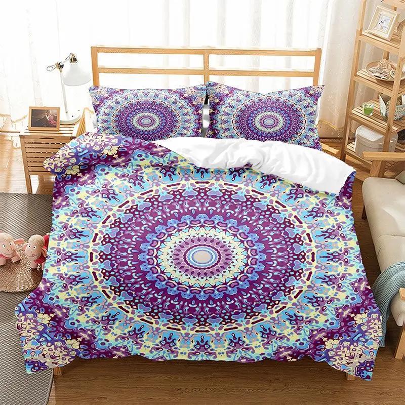 Boho Nordic Quilt Cover Set  Bedding Set For Mandala 3D Print Datura Flowers Modern King Size Comforter Cover With Pillowcases