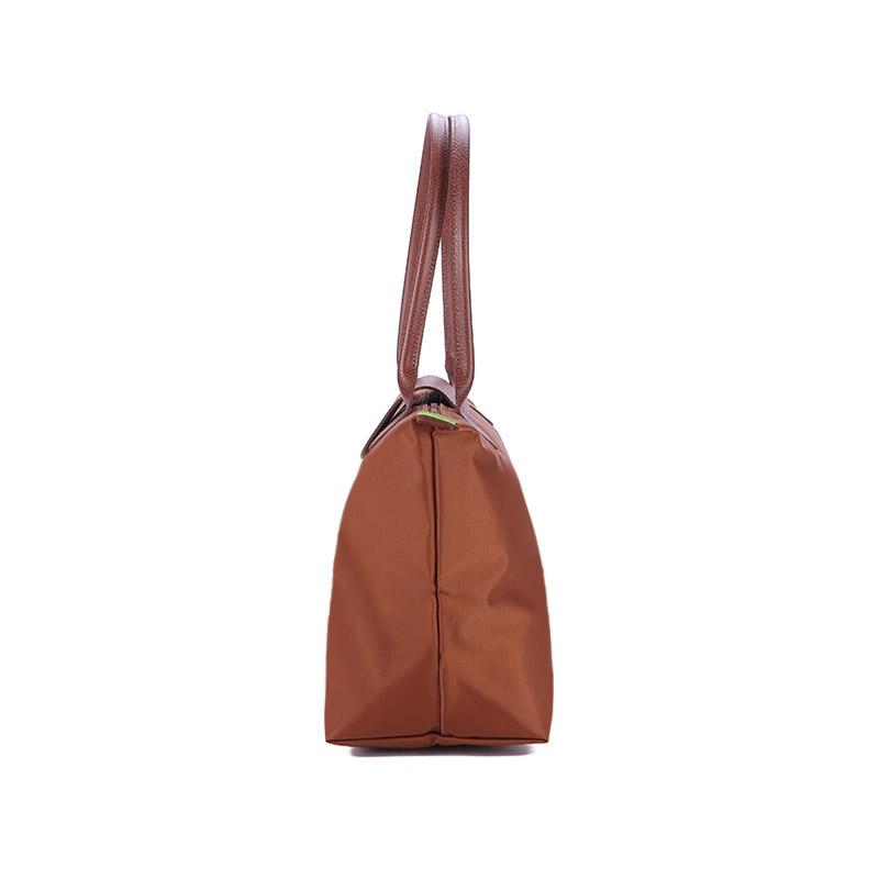Longchamp Le Pliage Green 28 Button Zipper Closure Long Handle Leather Trim Dumpling Tote Handbag Women Handbags Brown 2605919504