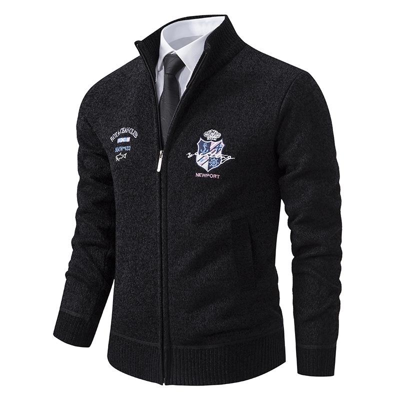 Giacca Cardigan Invernale da Uomo: Manica Lunga, Colore Unito, Lavorazione Spessa, Caldo, Maglieria Casual per Uomini di Mezza Età
