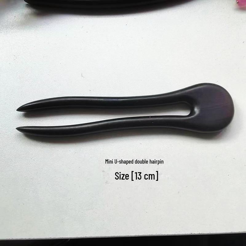 Mini U-Shaped Sandalwood Hairpin: Chinese-Style Double Hairpin Headdress