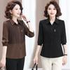 Spring Casual Polo Neck Shirt for Middle-Aged Mothers (40-49)