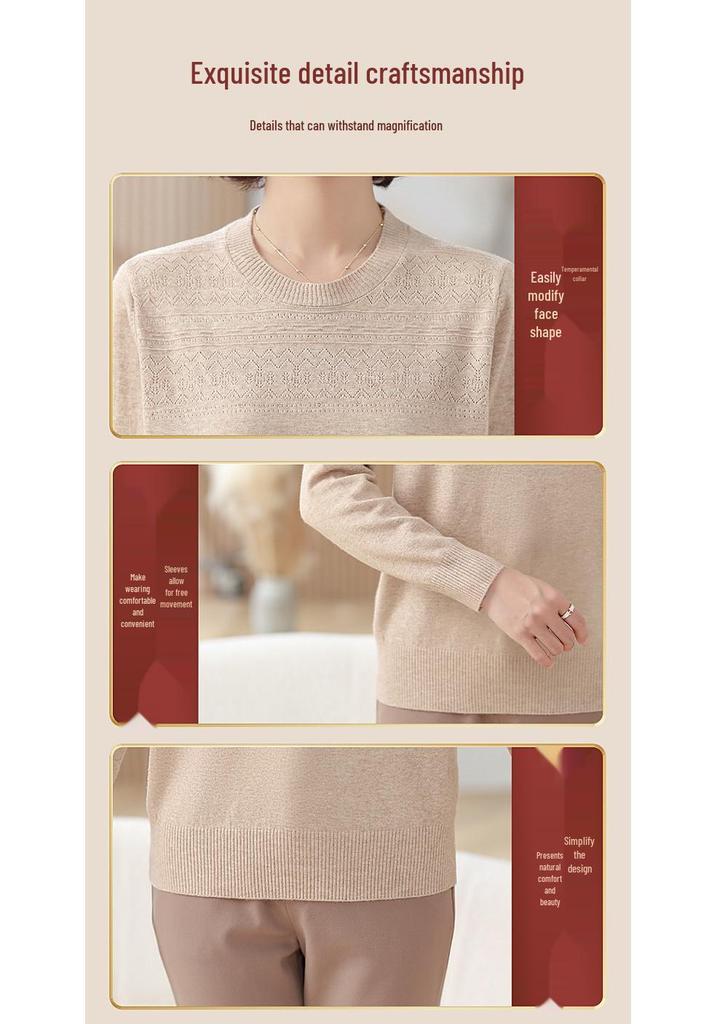 Mom's Spring & Autumn Knit Top for Middle-Aged Women – Thin, Stylish Sweater