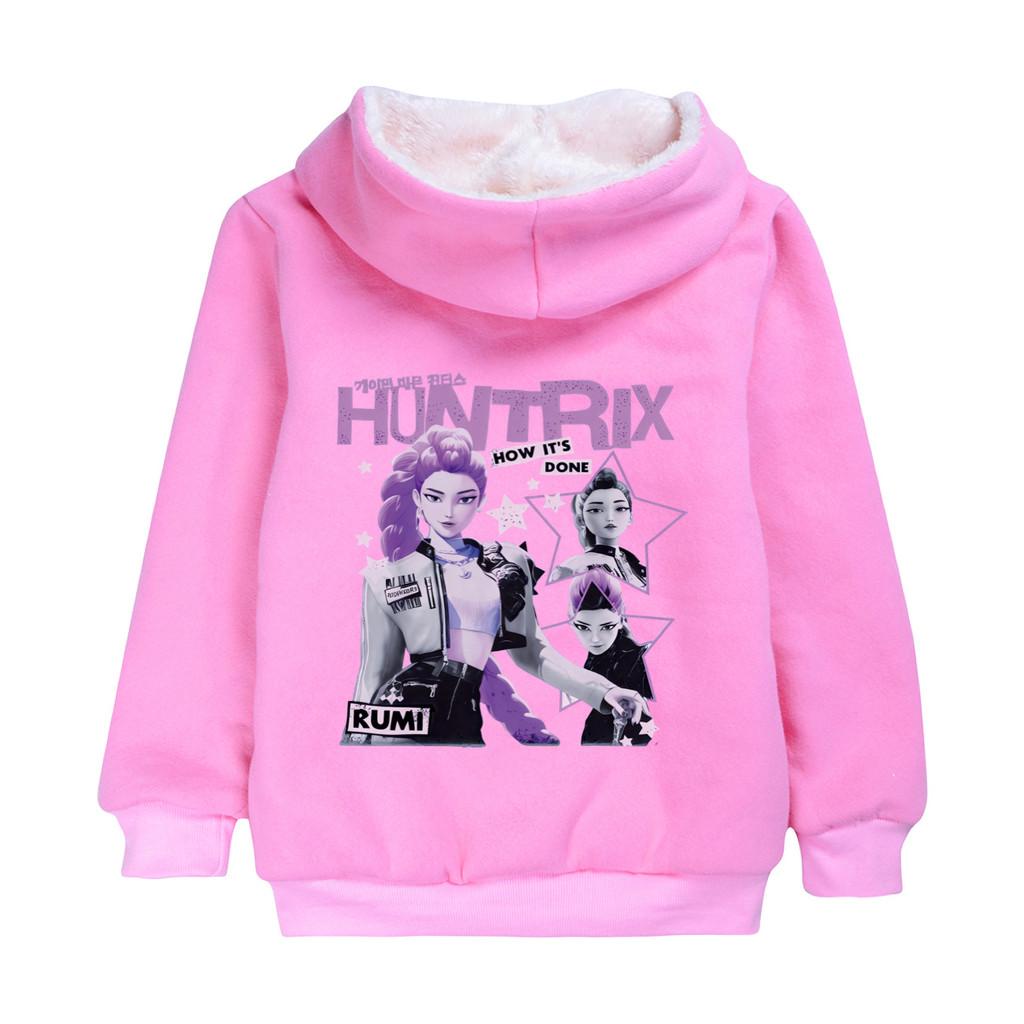 5105 Kids Girls Kpop Zoey Mira Rumi Print Coat Children Casual Long Sleeves Velvet Warm Winter Jacket