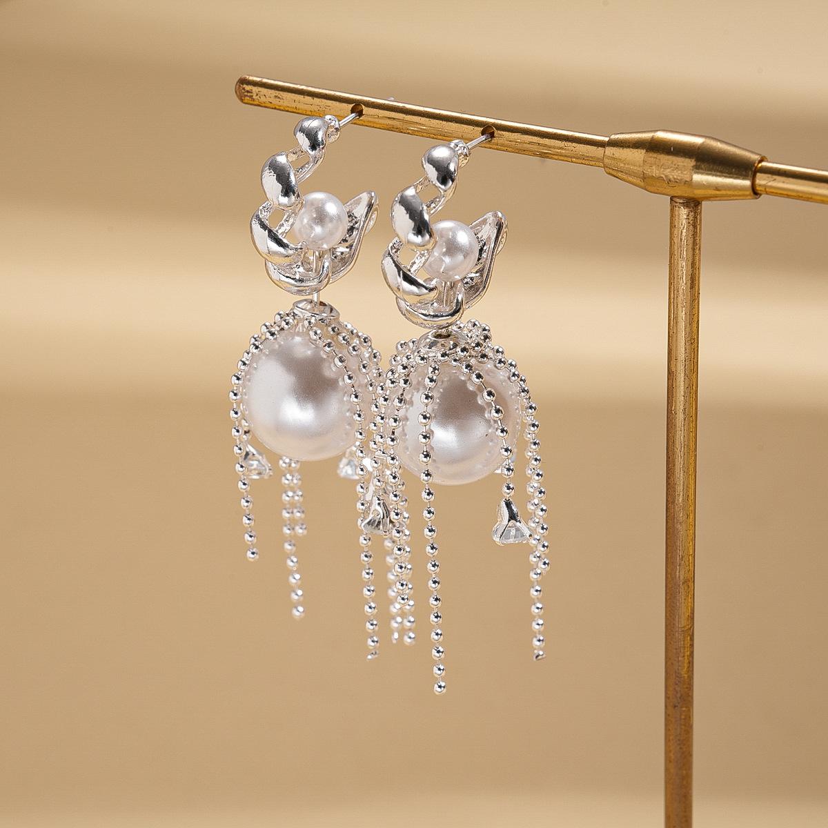 

Zircon imitation pearl round fringed silver needle earrings exquisite stud earrings premium earrings