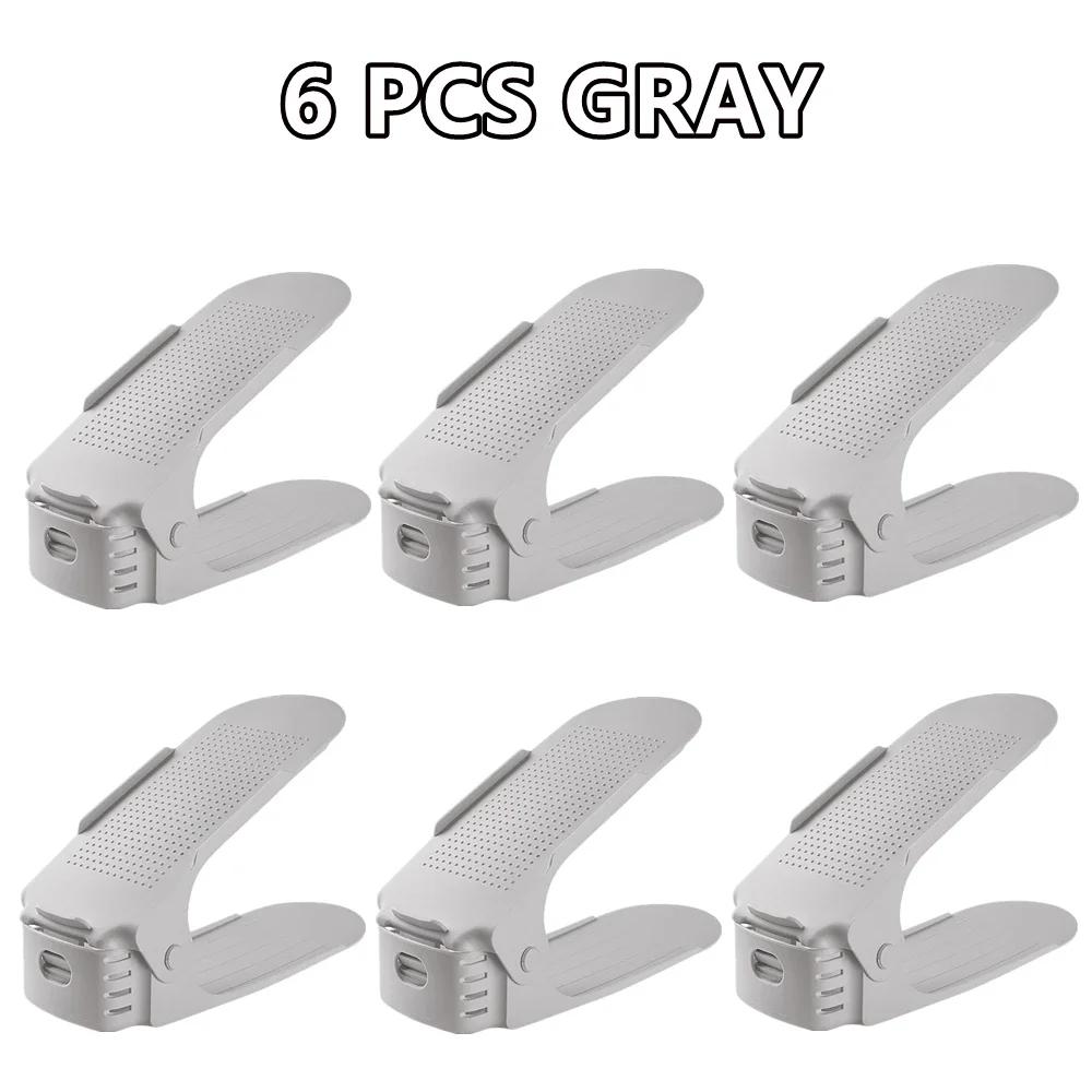 1/6Pcs Durable Adjustable Shoe Organizer Footwear Support Slot Space Saving Cabinet Closet Stand Shoes Storage Rack Shoebox