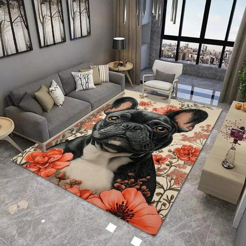 Χαλί με Εκτύπωση Γαλλικού Μπουλντόγκ για Διακόσμηση Σαλονιού Χαλί Καναπέ Χαλί Τραπεζιού Καφέ Πατάκι Δαπέδου Υπνοδωμάτιο Αντιολισθητικό Μαλακό Χαλί Μοντέρνο