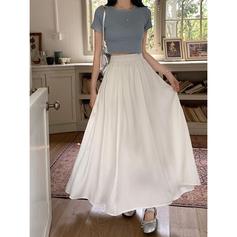 

Новая теплая и летняя драпированная юбка-макси с высокой талией, облегающая, женская, с широким подолом, повседневная, универсальная, тонкая, простая, женская S белый