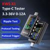 KWS-X1 Type-C Tester Digital Ammeter Voltmeter DC 3.3-36V 0-12A Voltage and Current Detection Meter Fast Charging Trigger Meter