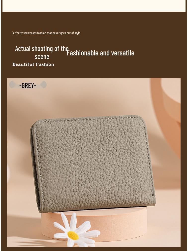 Women's RFID Mini Cowhide Wallet: Ultra-Thin Genuine Leather Anti-Magnetic Card Holder & Coin Purse