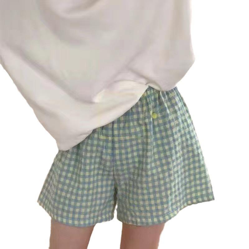 Summer Shorts Pajamas Cotton Women Shorts Women's Bottoms Soft Pants Plaid Print Loose Pants Womens Pajama Pant