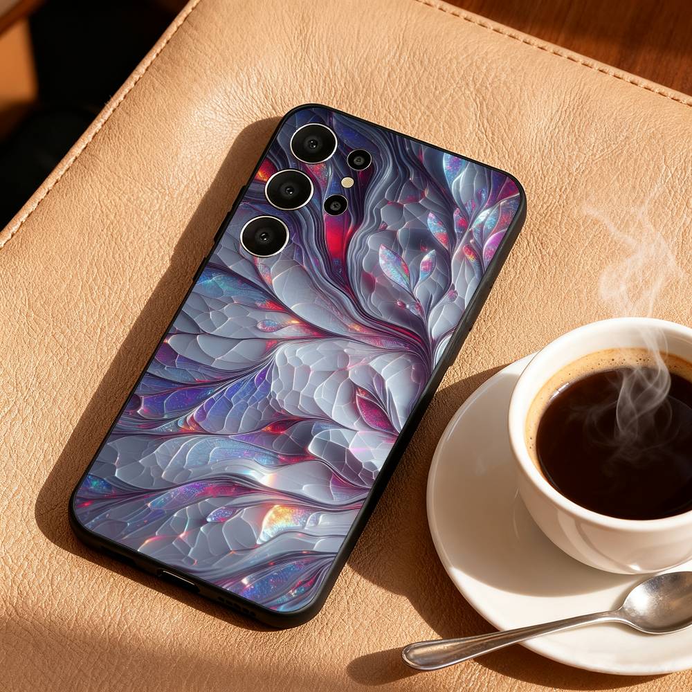 G-Glitter Art Marble Pattern Phone Case For Samsung S26,S25,S24,S21,S22,S23,S30,Ultra,S20,FE,Lite,10,9,Black Cover