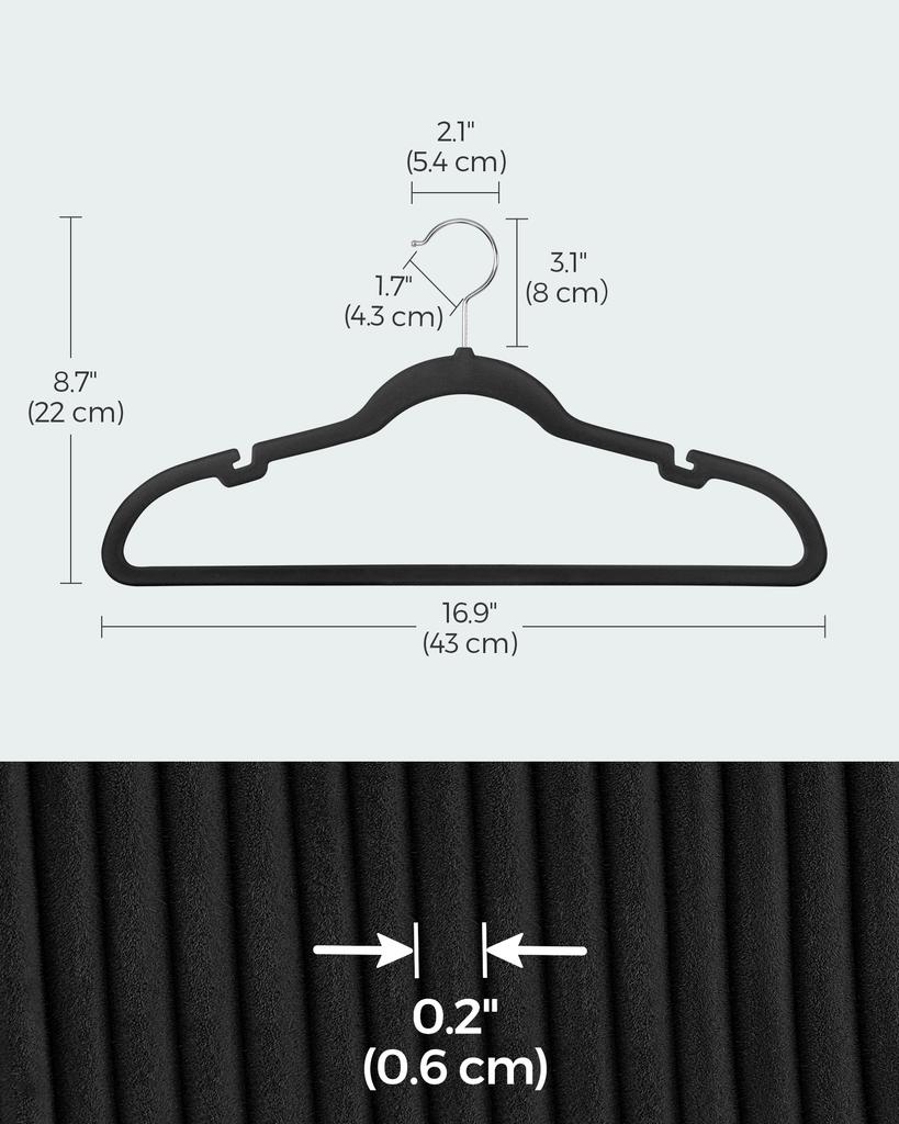 SONGMICSHOME Velvet Clothes Hangers 30/50 Pack Non-Slip with Shoulder Notches Pants Bar 360° Swivel Hook for Suit Storage