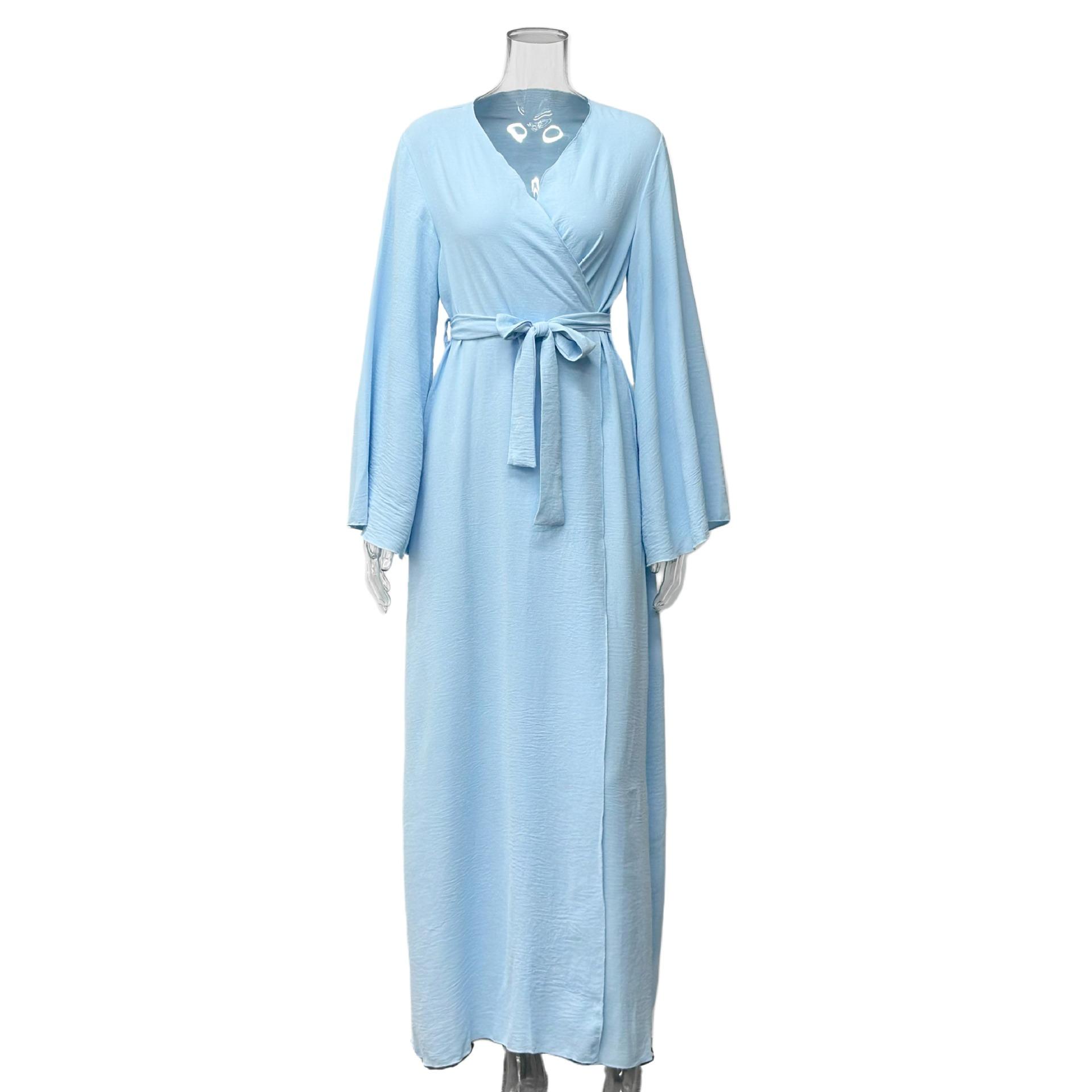 

Autumn New Solid Color Long Sleeve Sun Protection Cardigan Women s Long Robe Coat for Home and Outing Two-Way Wear Free size синій