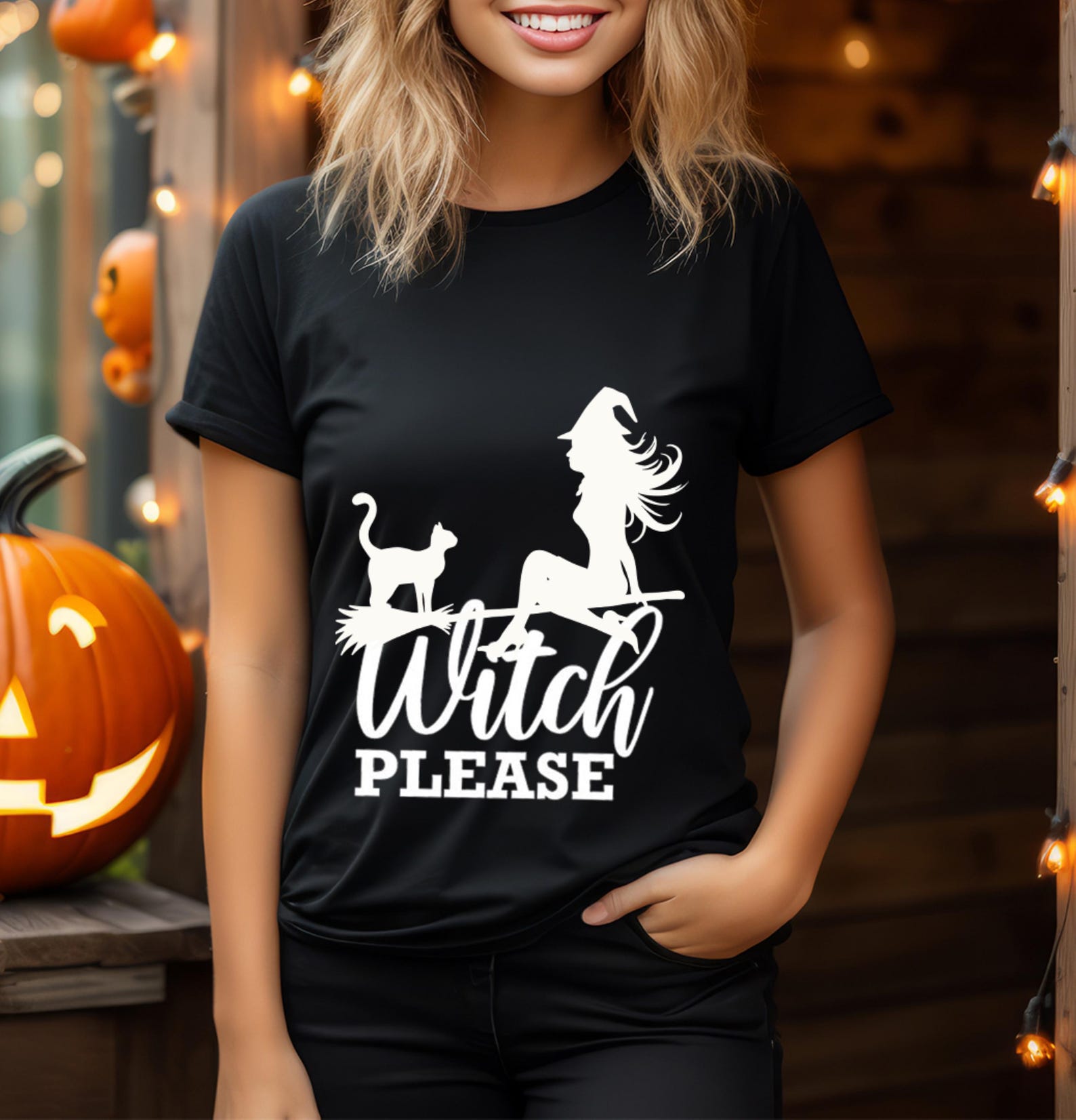 Funny Halloween Witch T-Shirt: Witch Please Cat Graphic Tee 4XL