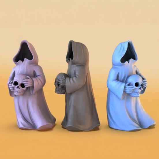 Halloweenská figurka čaroděje-ducha Gotická socha Smrtky s LED světlem Sváteční párty Bez tváře Čaroděj Dekorace Ozdoba