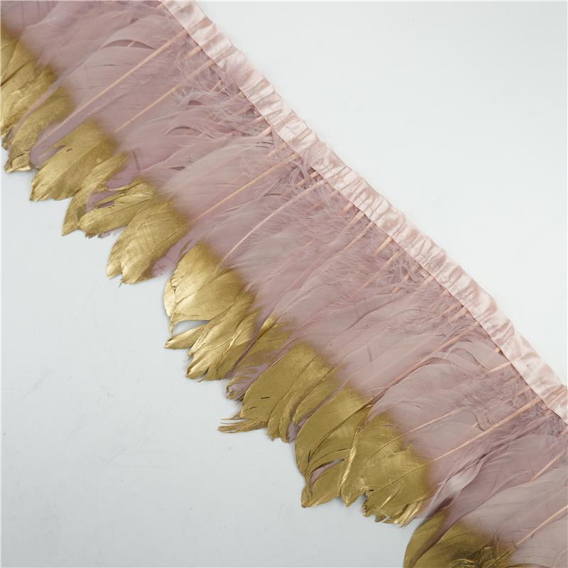 2Meter Gold Silver Goose Feathers Trim On Tape Fringe Ribbon Geese Feather for Crafts Golden Needlework Accessories Decoration
