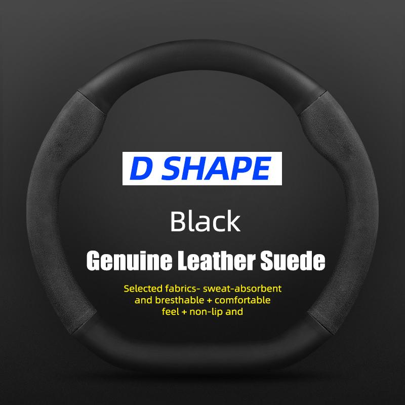 

38cm Non-Slip Suede Carbon Fiber Car Steering Wheel Cover, PU Leather, for CHERY Jaecoo J7 J8 2024 Car interior accessories D Leather Black
