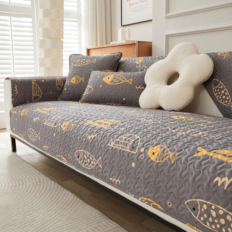 Pure Cotton Sofa Cushion Universal In All Seasons, Cotton Fabric Non-Slip Seat Cushion Cover Cloth, Simple Modern Sofa Cover Towel Seat Cushion