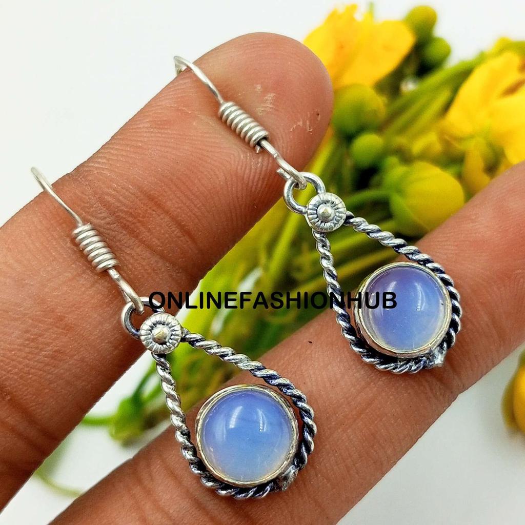 Opalit Edelstein 925 Sterlingsilber Plattiert Hängeohrringe Schmuck NST-E2